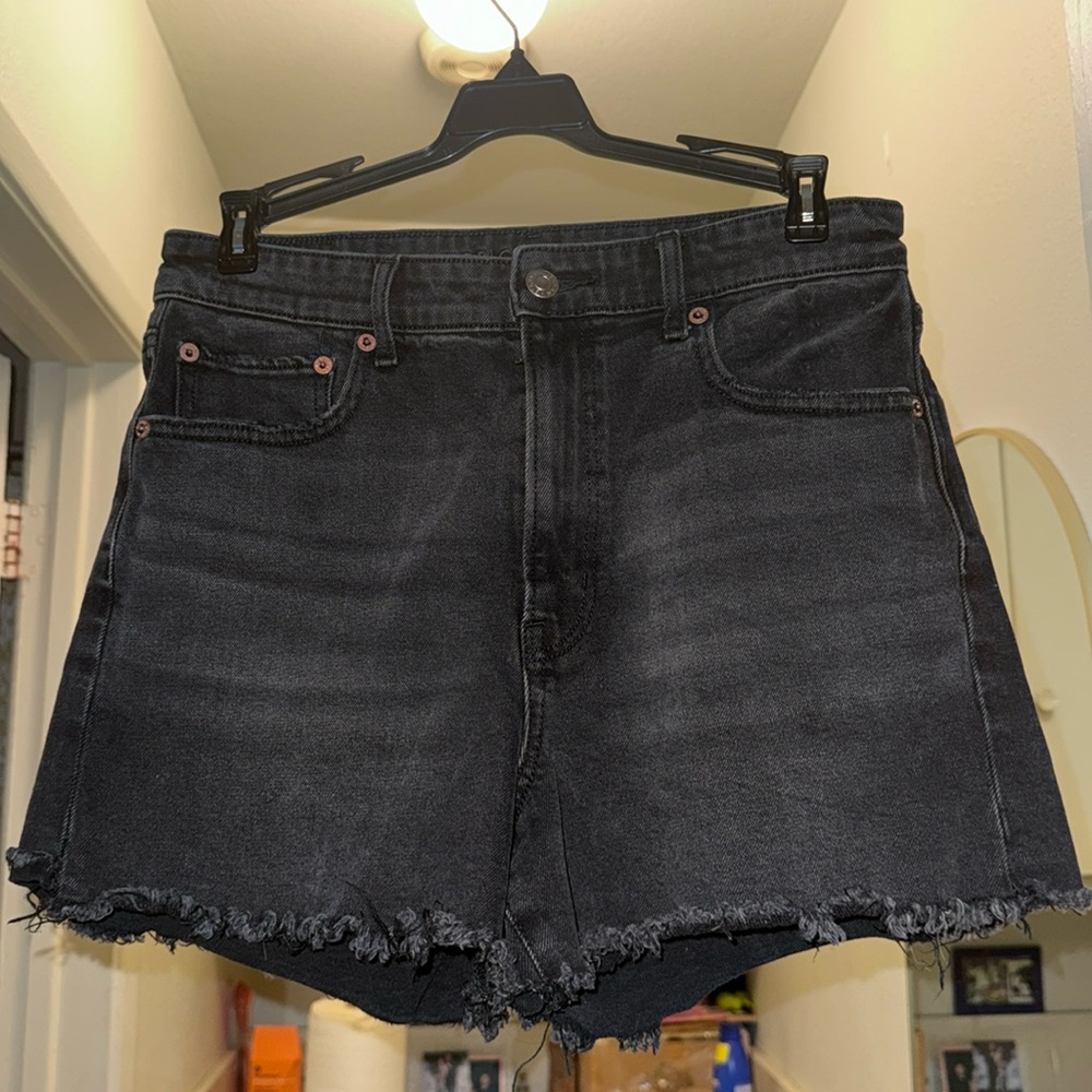 High waisted black jeans shorts